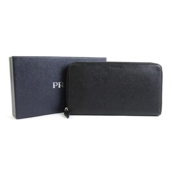 Auth PRADA Zip Around Long Wallet Zippy Organizer Black Leather - Picture 1 of 15